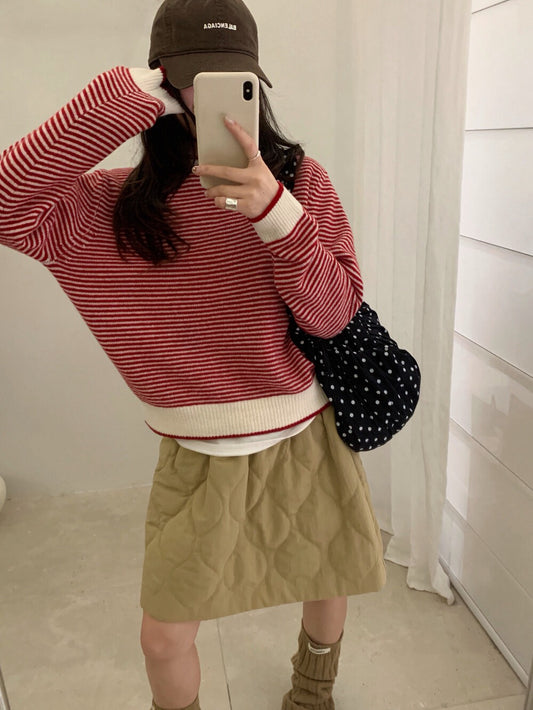 // 100%wool細間條包邊毛衣