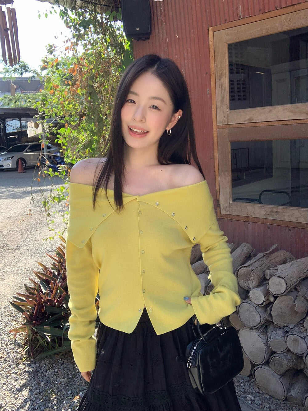🗝️ 小性感顯瘦排扣大翻領針織上衣