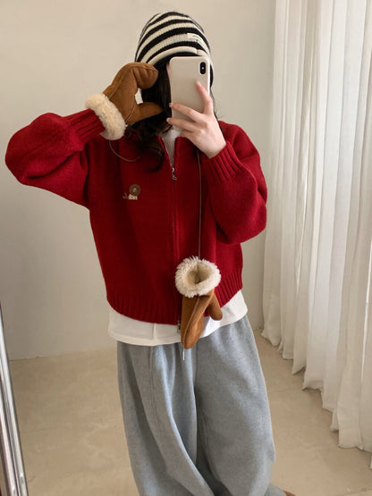 // 可愛動物刺繡上下拉鍊CD