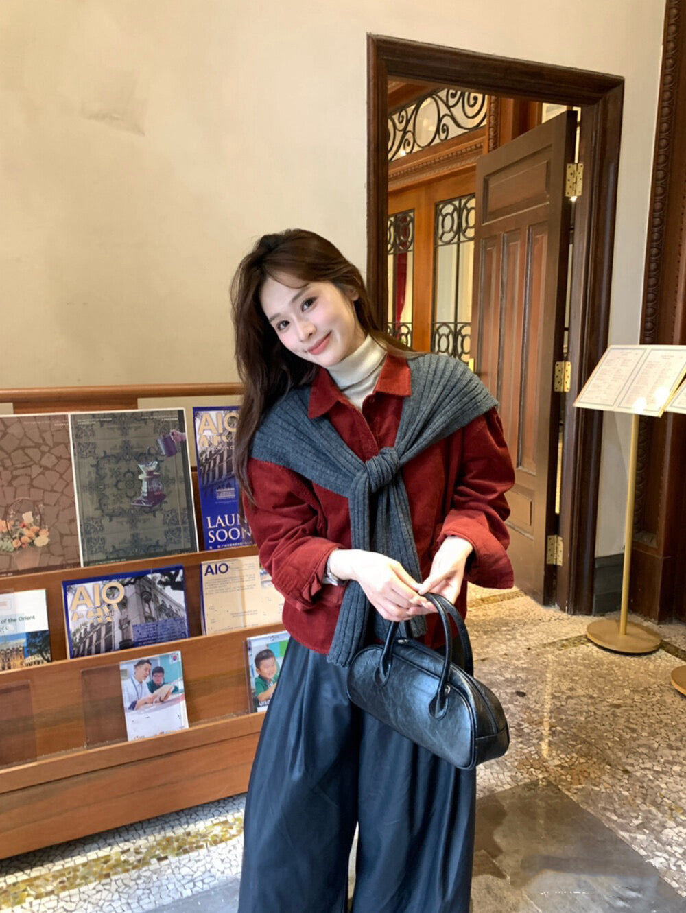 // 連披肩燈芯絨中短款SH