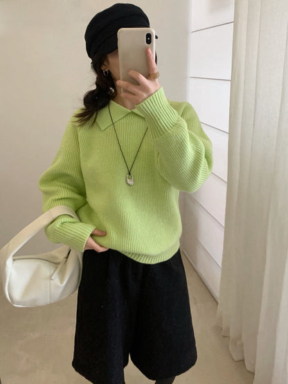 // 部分撞色翻領插肩毛衣