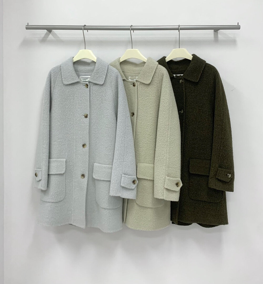 // 10%alpaca+80%wool口袋翻領長長外套