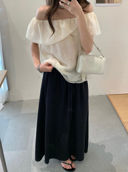 // 極簡鬆弛感麻質中裙