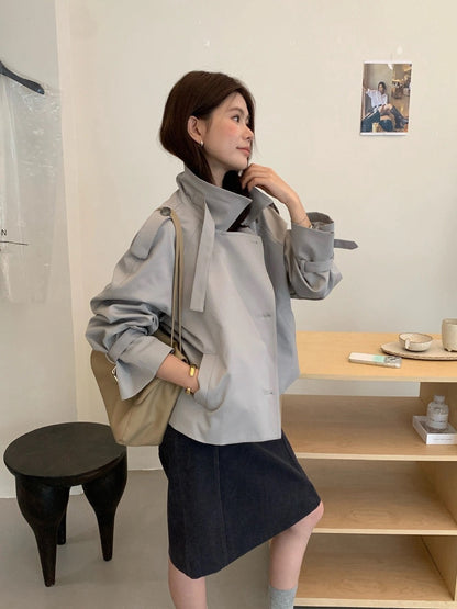 J38 / 高級感可立領帥氣短款trench coat