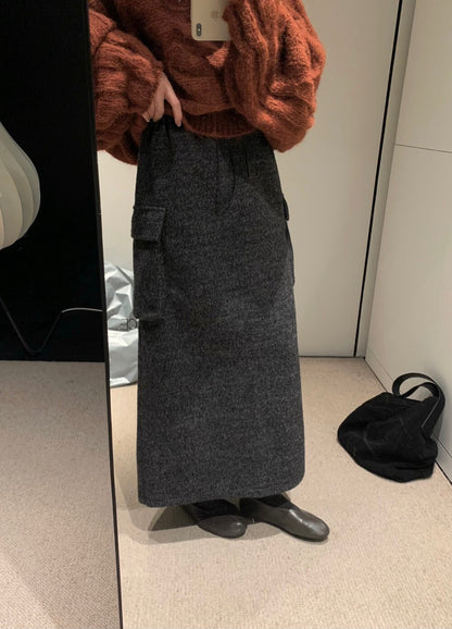 // 50%羊毛雙口袋工裝毛呢半裙