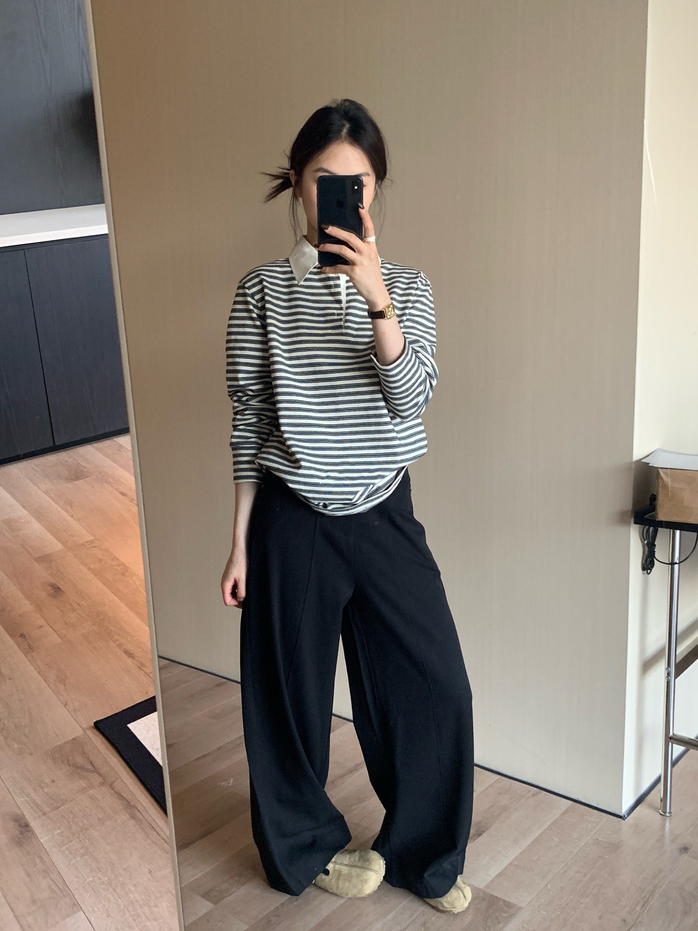 // 高級感翻領鈕扣間條上衣