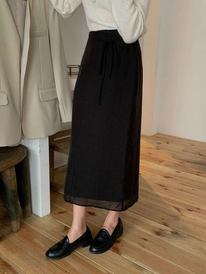 // 雙層lace後開叉連腰繩SK