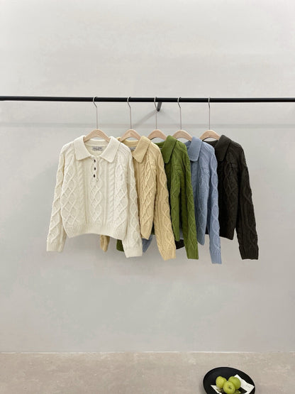 // 復古感重工麻花鈕扣翻領NT