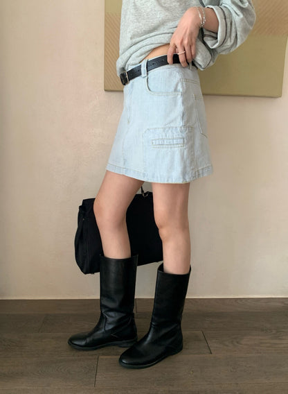 // 美式復古洗水口袋牛仔短裙