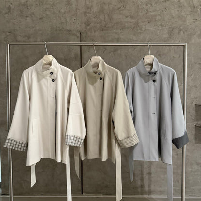 🐰 內拼格紋立領trench coat