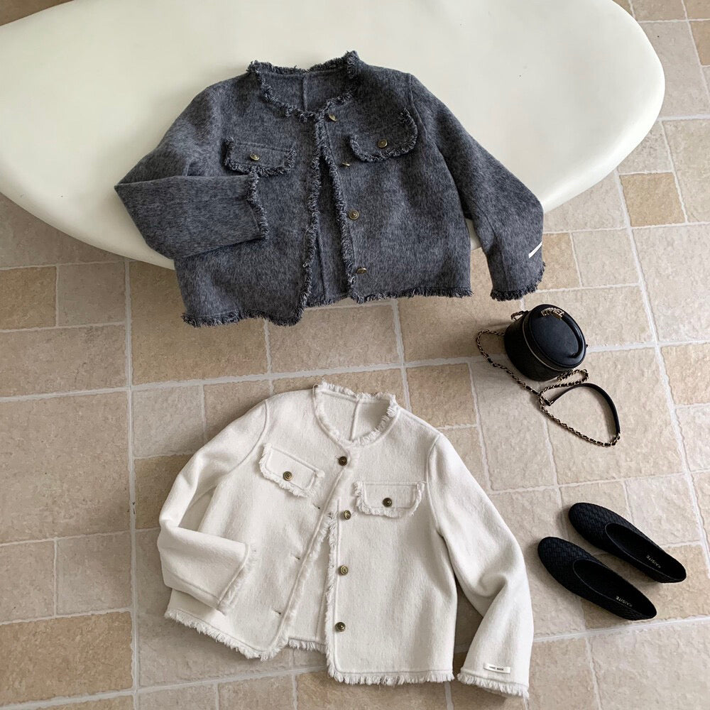 回饋價！// 氣質流蘇邊小香風100%羊毛雙面手工外套