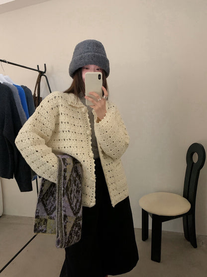 // 重工手工鈎花包扣口袋翻領CD