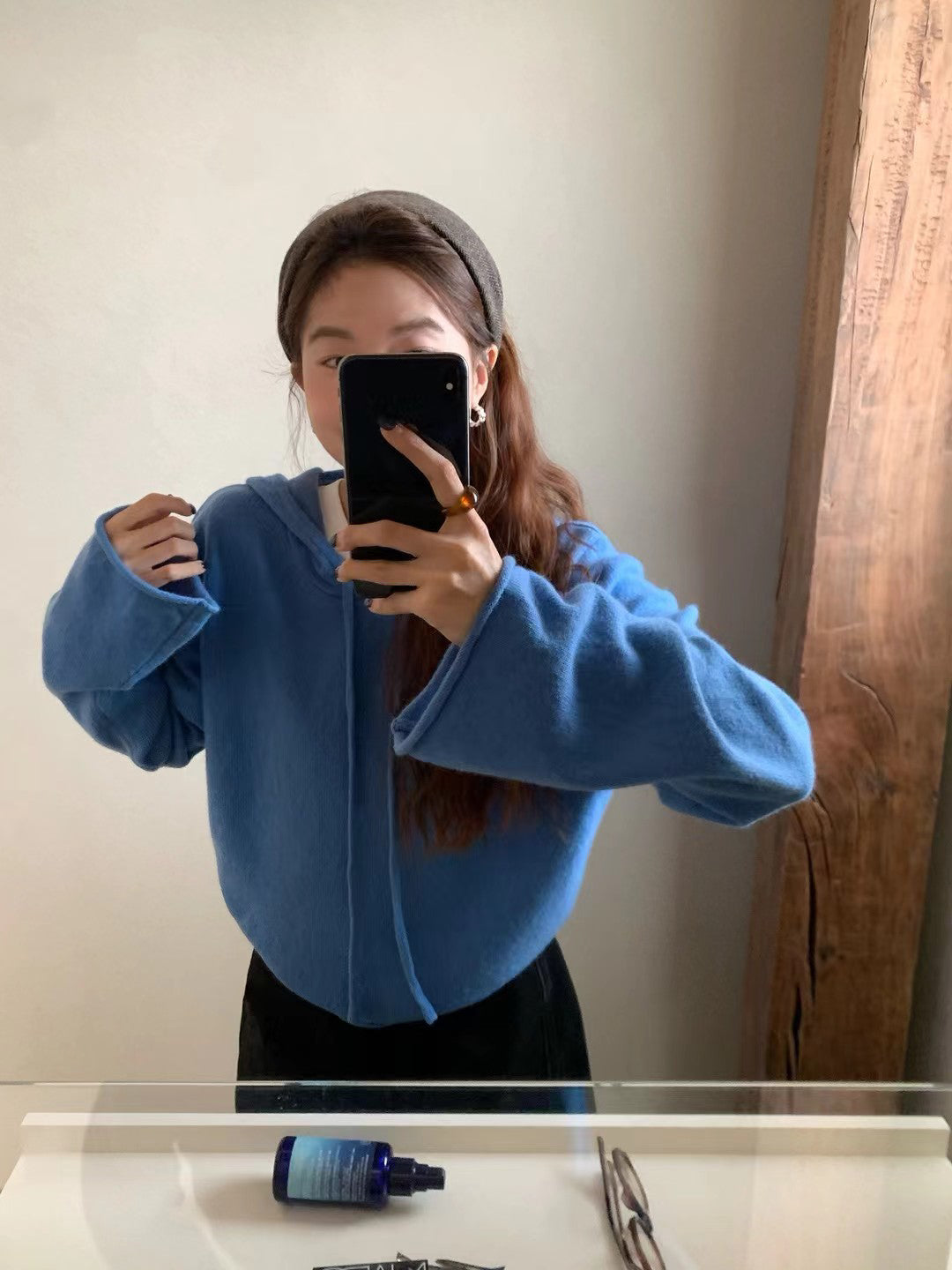 // 100%羊毛連帽卷邊毛衣