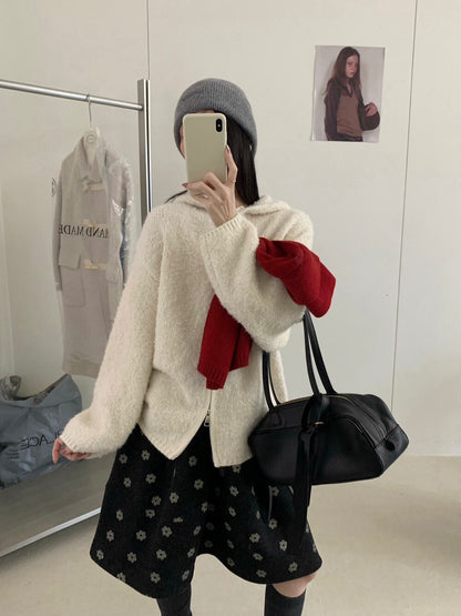 // 慵懶連帽肌理感拉鍊CD