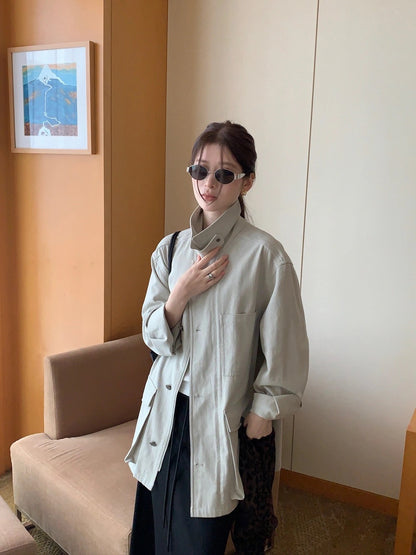 J10 / 超氣質可立領口袋中長trench coat