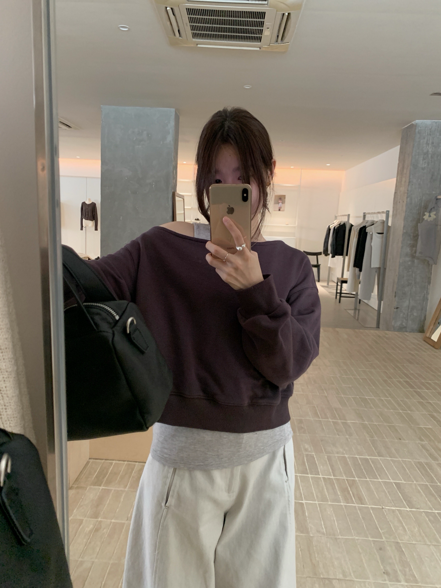 // 休閒感斜肩衛衣+背心兩件套