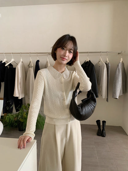 // 33%羊毛重工珍珠領麻花NT