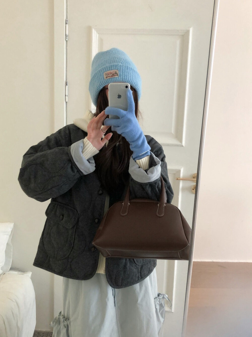 // 30%羊毛袖口拼接燈芯絨菱格夾棉外套