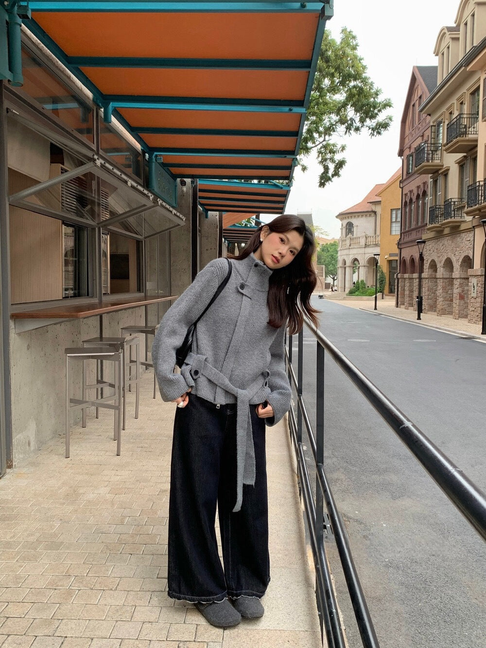 // 氣質滿分軟糯可立領連腰帶CD