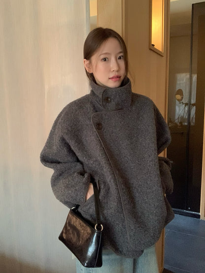 // 圈圈絨可立領中長外套