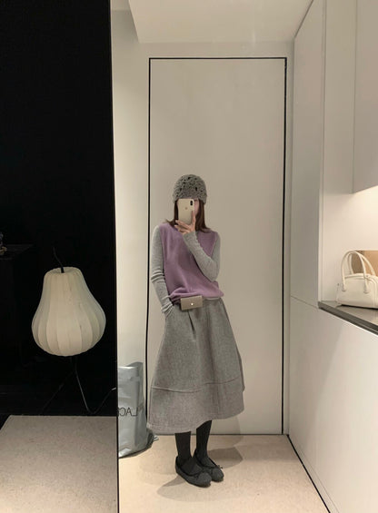 // 無縫一體疊穿必入深v 100%羊毛背心