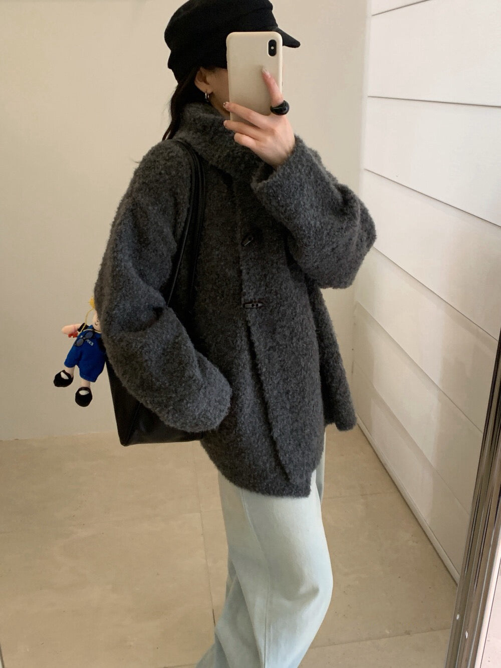 // 慵懶圈圈毛牛角鈕可立領毛衣CD