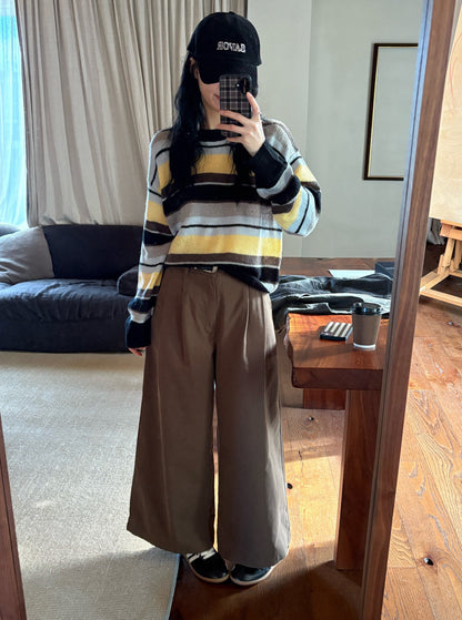 // 復古感撞色間條圓領10%羊毛NT