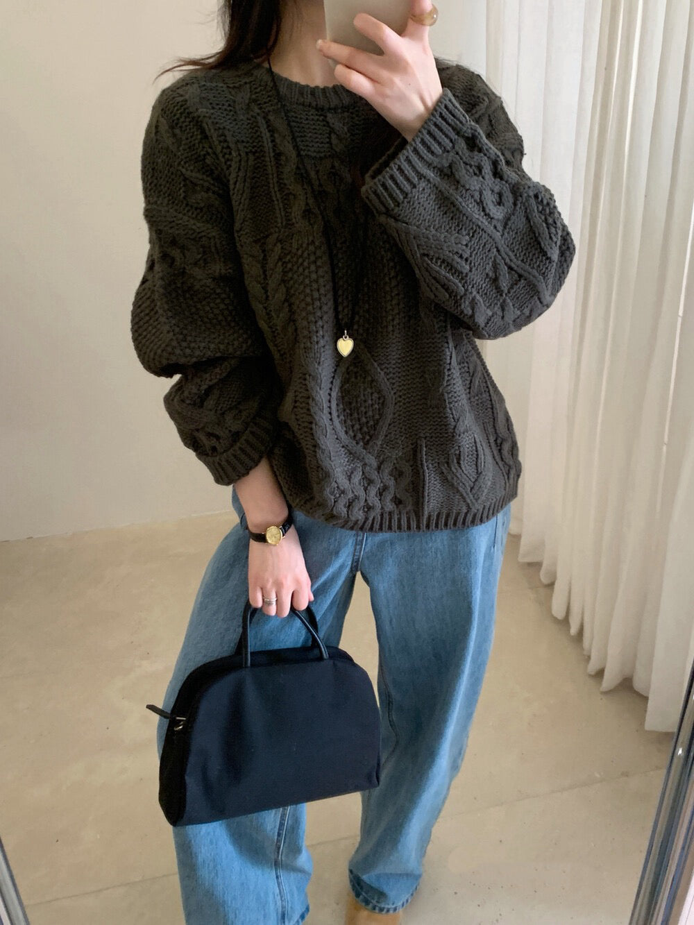 // 超美麻花織紋圓領套頭毛衣