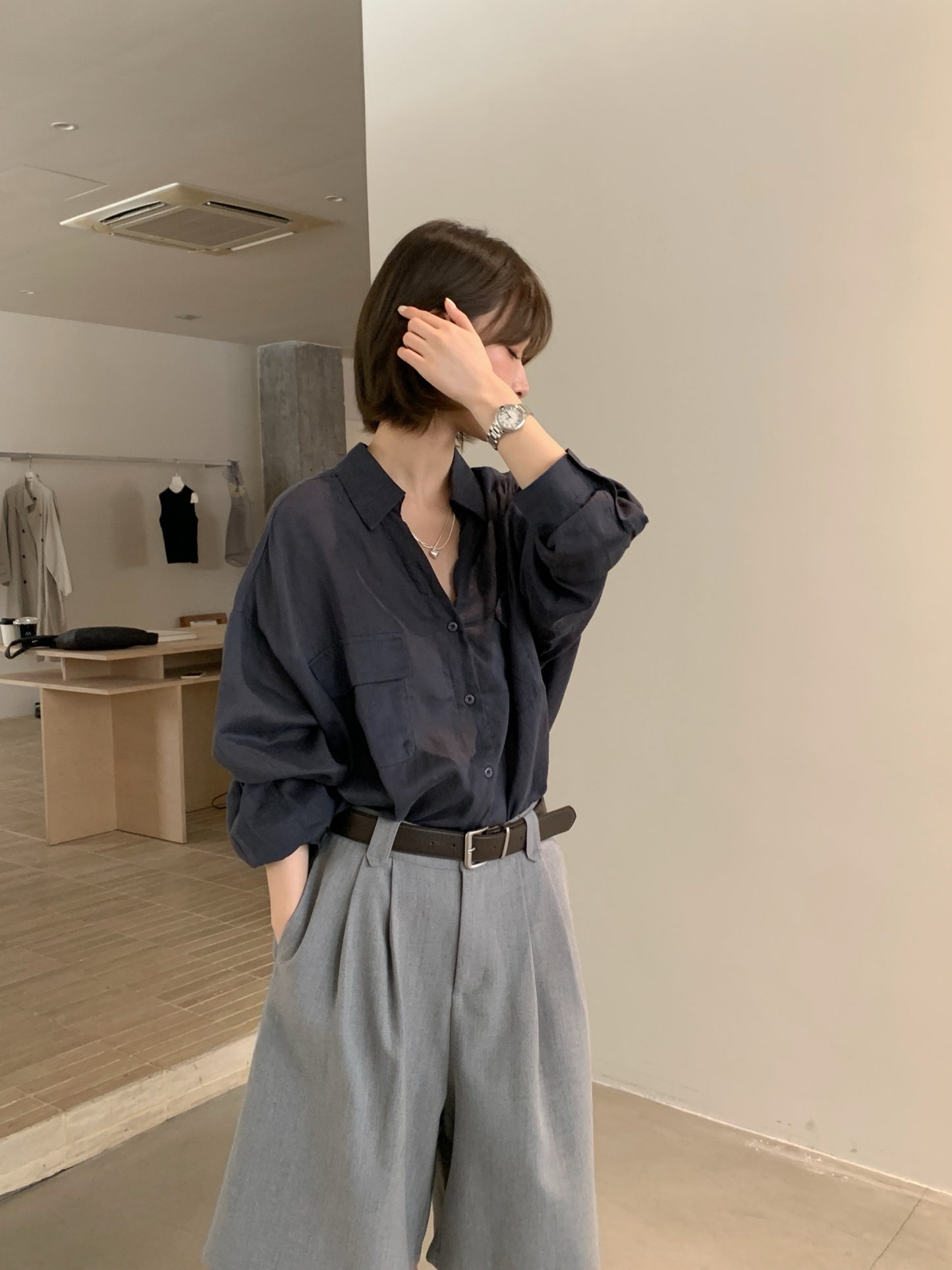 // 100%小v翻領口袋SH