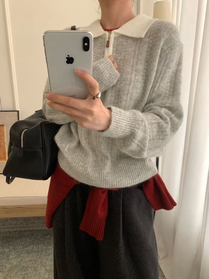 // 50%羊毛+10%兔絨軟糯撞色拉鍊polo NT