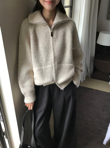 // 慵懶高級感上下拉鍊可立領口袋CD