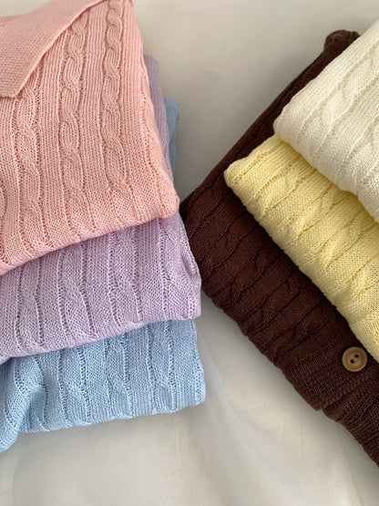 // 天絲麻透氣麻花polo背心針織