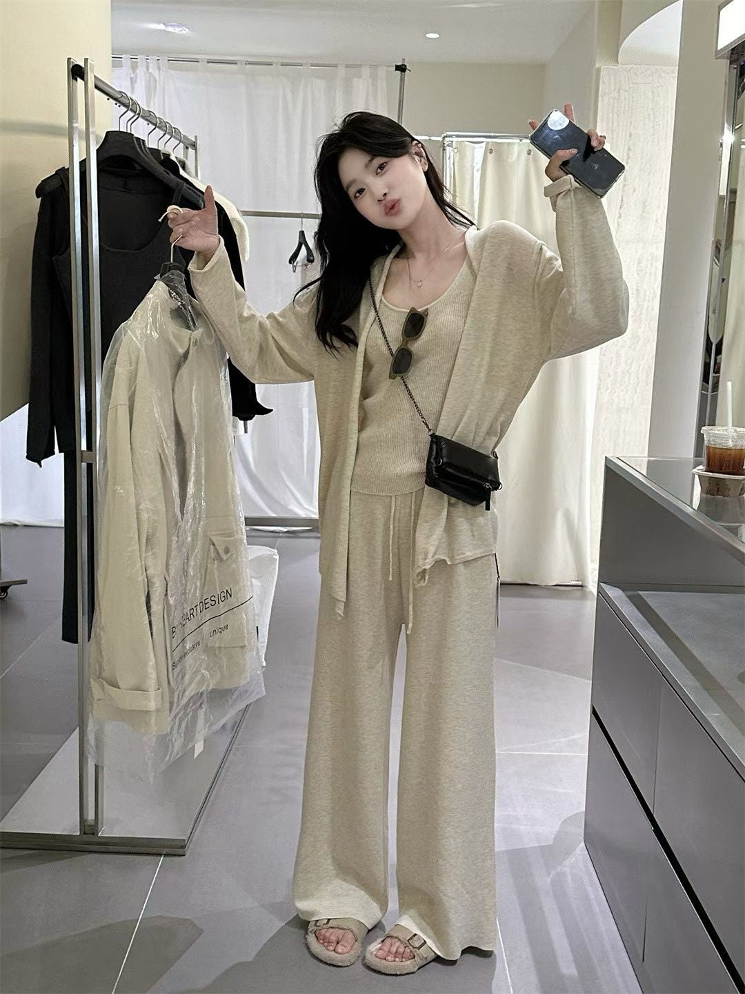 // 超氣質背心+外套+褲三件套