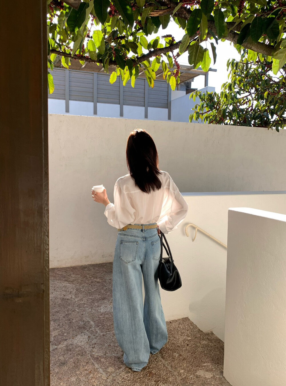 👖 慵懶洗水直闊褲牛仔褲(連腰帶)