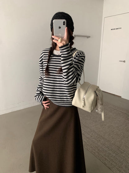 // 100%羊毛撞色假兩件毛衣