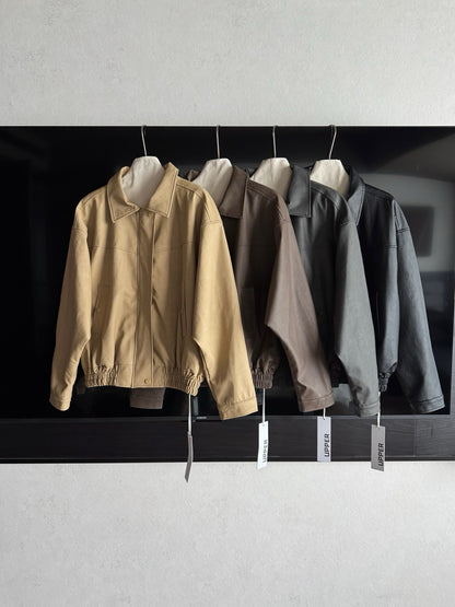 // 經典啞光翻領彷皮外套￼