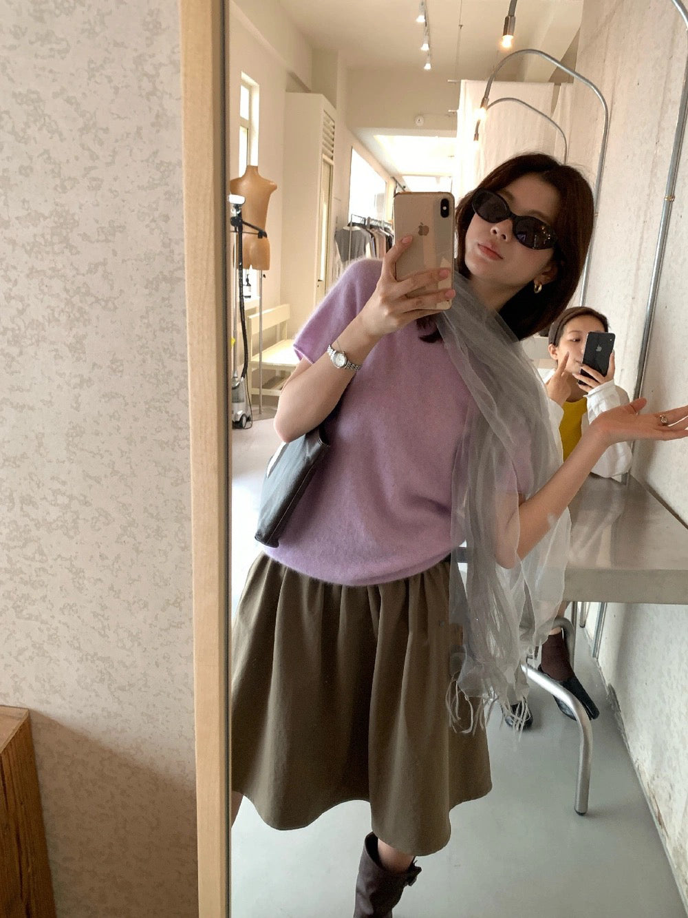 B50 / 必入！顏色極美薄款羊毛拉絨短袖針織上衣(95%wool+5%cashmere)