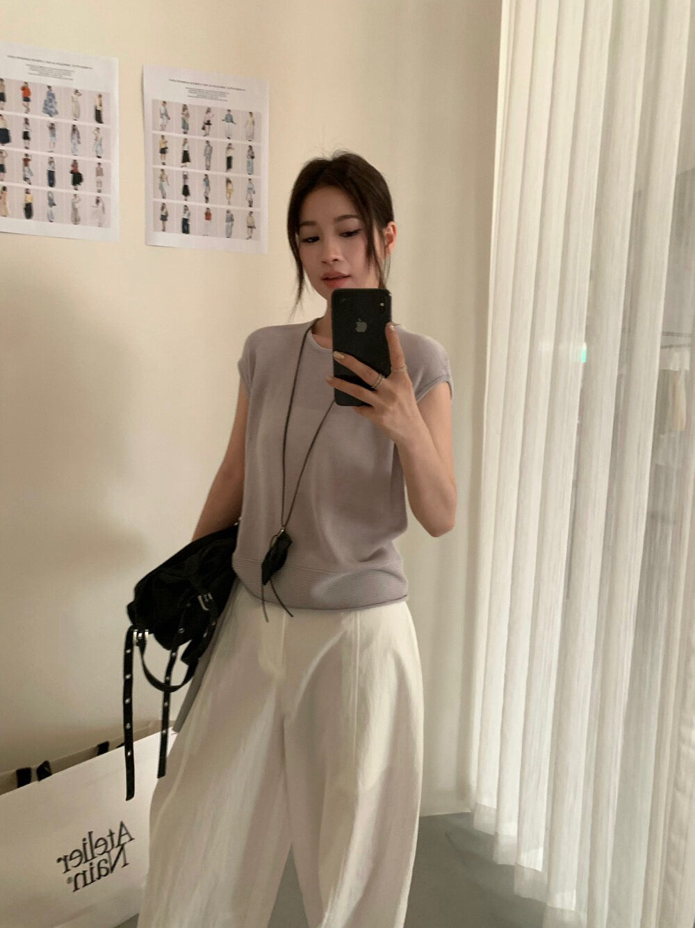 // lyocell麻織紋側綁帶遮肩背心NT
