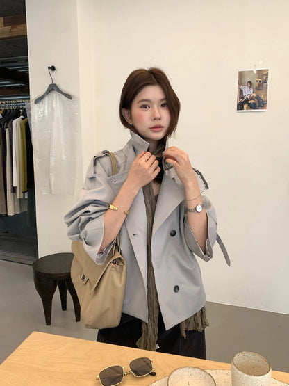 J38 / 高級感可立領帥氣短款trench coat