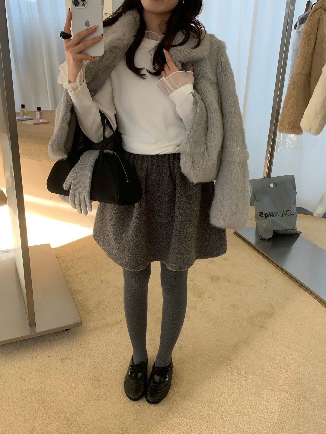 // 超顯瘦遮肉廓型毛呢短裙