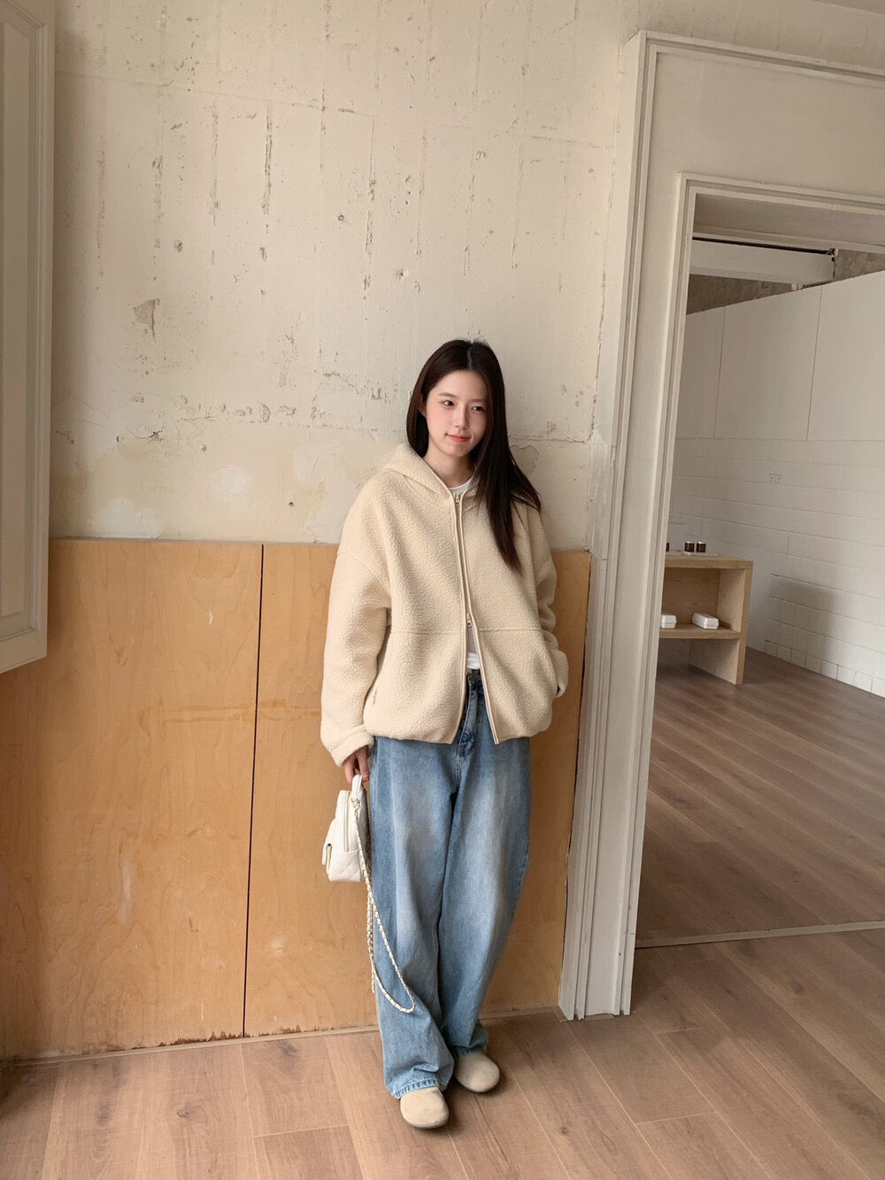 // 休閒感羊羔毛連帽外套