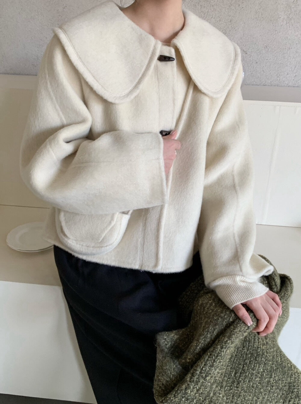 // 100%wool超韓大娃娃領手工外套(連袋仔)