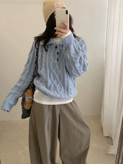 // 復古感重工麻花鈕扣翻領NT