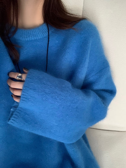 // 色系超美30%兔毛毛茸感軟糯親膚圓領毛衣