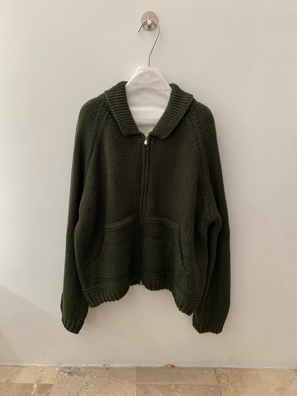 // 大口袋翻領粗棒織拉鍊CD