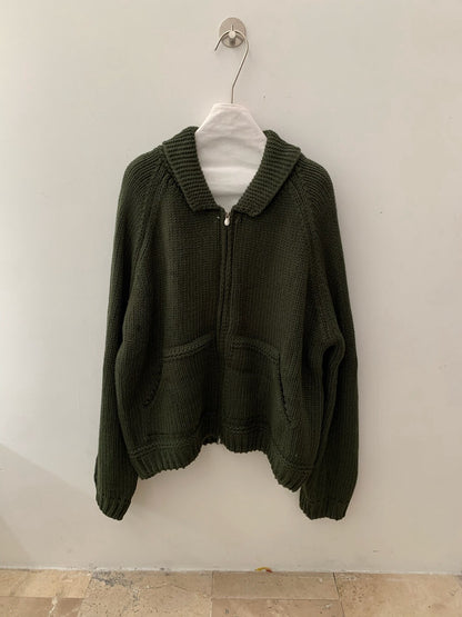 // 大口袋翻領粗棒織拉鍊CD