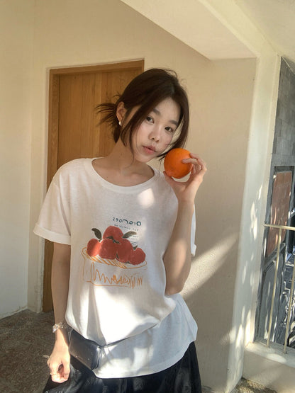 🍅 水果印花圖案棉質TEE￼