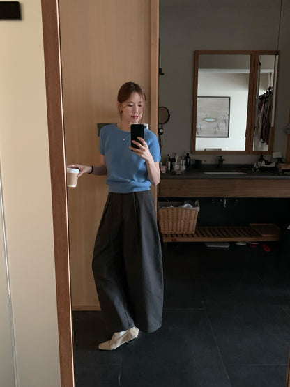 // 拼袖織紋落肩短袖NT