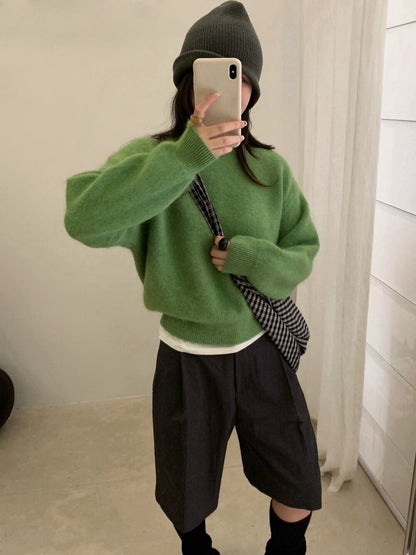 // 軟糯超美色系混兔毛圓領毛衣