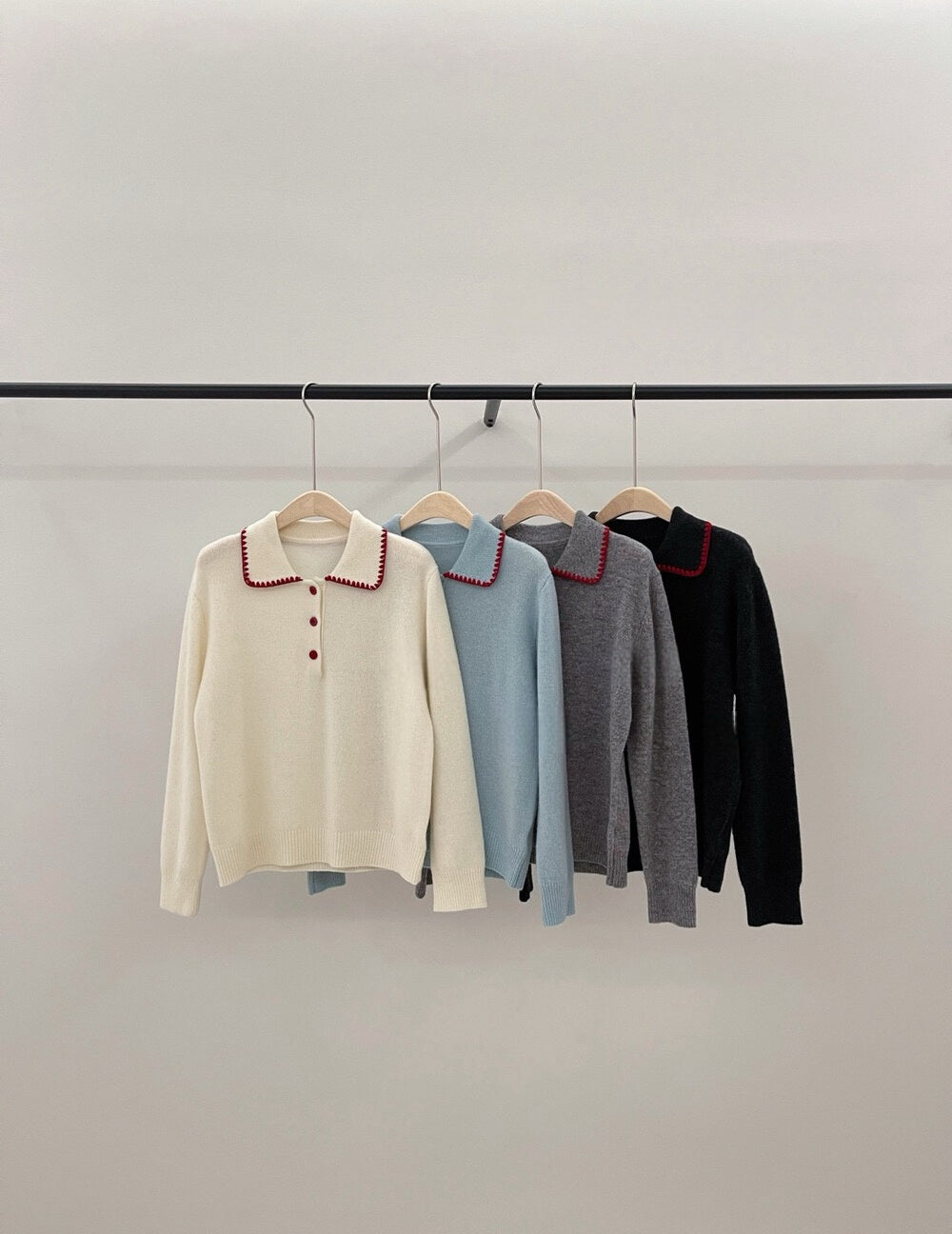 // 100%羊毛撞色包邊縫線鈕扣翻領NT